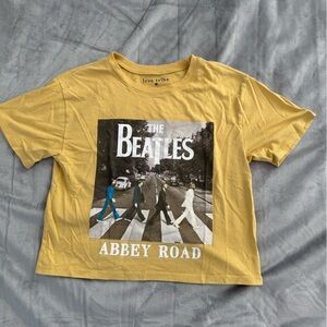 The Beatles  Abbey Road Women’s Medium Cropped Cut Off Yellow T Shirt Love Tribe